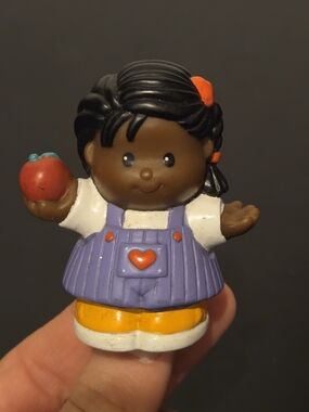 Little People School Girl with Red Apple & Heart Overalls